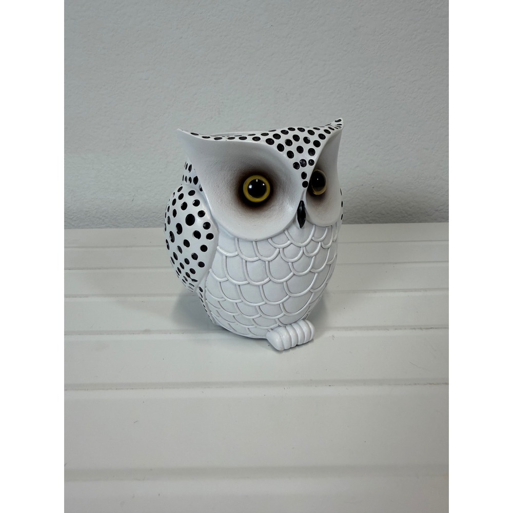 White and Black Polka Dot Owl Planter Vase Decorative Figurine 4.5 inch